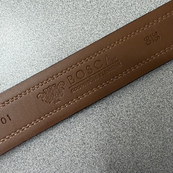 BOSCA Belt Mens Size 36 Brown Leather Dress Silver Buckle Preppy Classic 1 3/8in - Picture 6 of 6